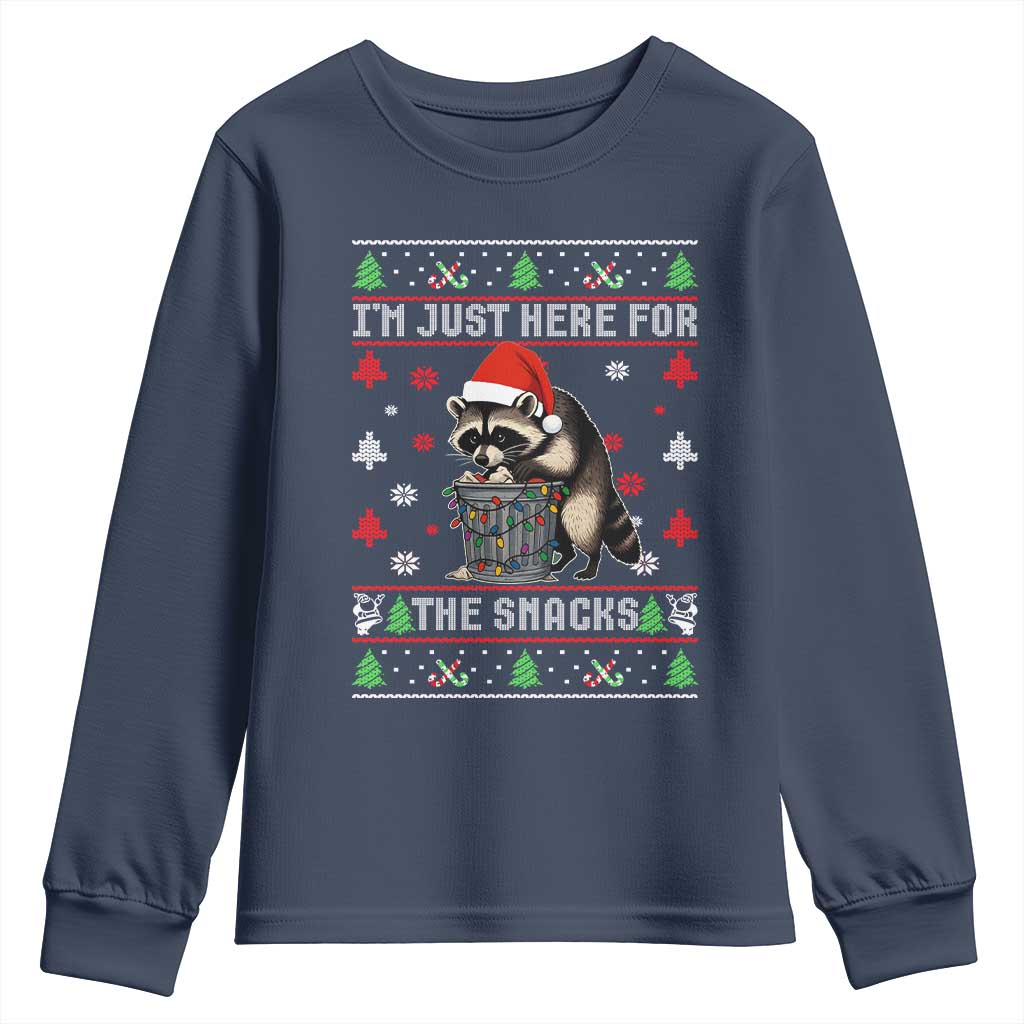 Funny Raccoon Ugly Christmas Youth Sweatshirt I'm Just Here for The Snacks Cute Trash Panda - Wonder Print Shop