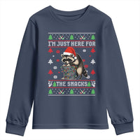 Funny Raccoon Ugly Christmas Youth Sweatshirt I'm Just Here for The Snacks Cute Trash Panda - Wonder Print Shop