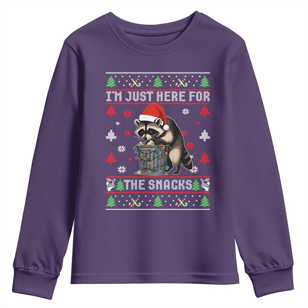 Funny Raccoon Ugly Christmas Youth Sweatshirt I'm Just Here for The Snacks Cute Trash Panda - Wonder Print Shop