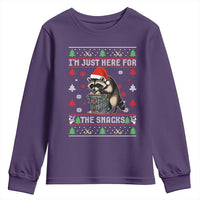 Funny Raccoon Ugly Christmas Youth Sweatshirt I'm Just Here for The Snacks Cute Trash Panda - Wonder Print Shop