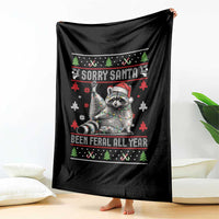 Funny Raccoon Ugly Christmas Throw Blanket Cute Trash Panda Sorry Santa Been Feral All Year - Wonder Print Shop