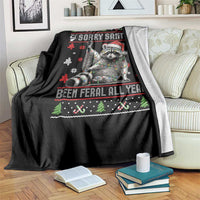 Funny Raccoon Ugly Christmas Throw Blanket Cute Trash Panda Sorry Santa Been Feral All Year - Wonder Print Shop