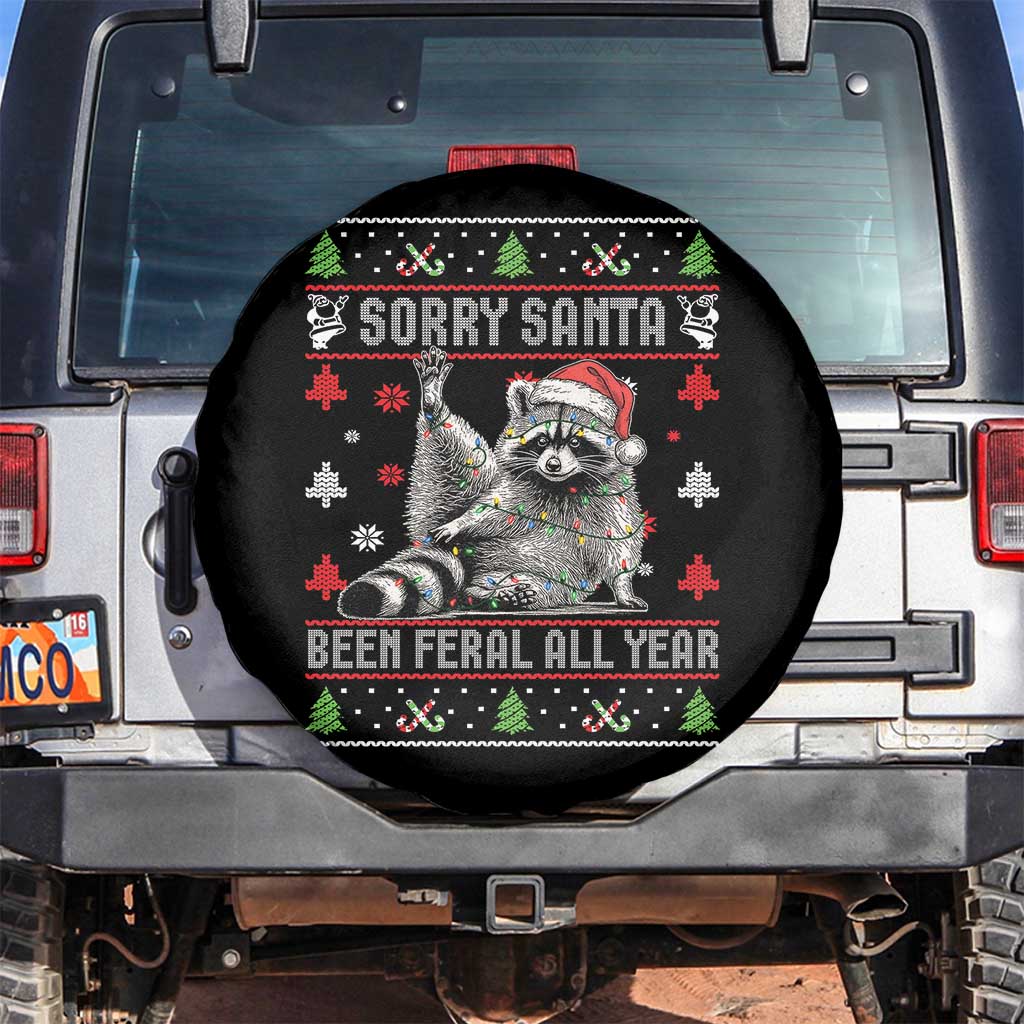 Funny Raccoon Ugly Christmas Spare Tire Cover Cute Trash Panda Sorry Santa Been Feral All Year - Wonder Print Shop