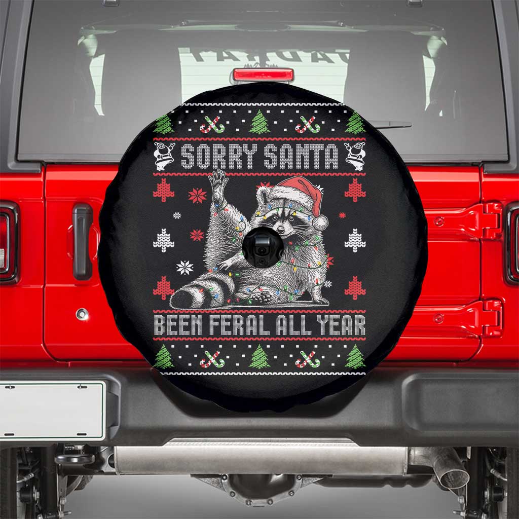 Funny Raccoon Ugly Christmas Spare Tire Cover Cute Trash Panda Sorry Santa Been Feral All Year - Wonder Print Shop