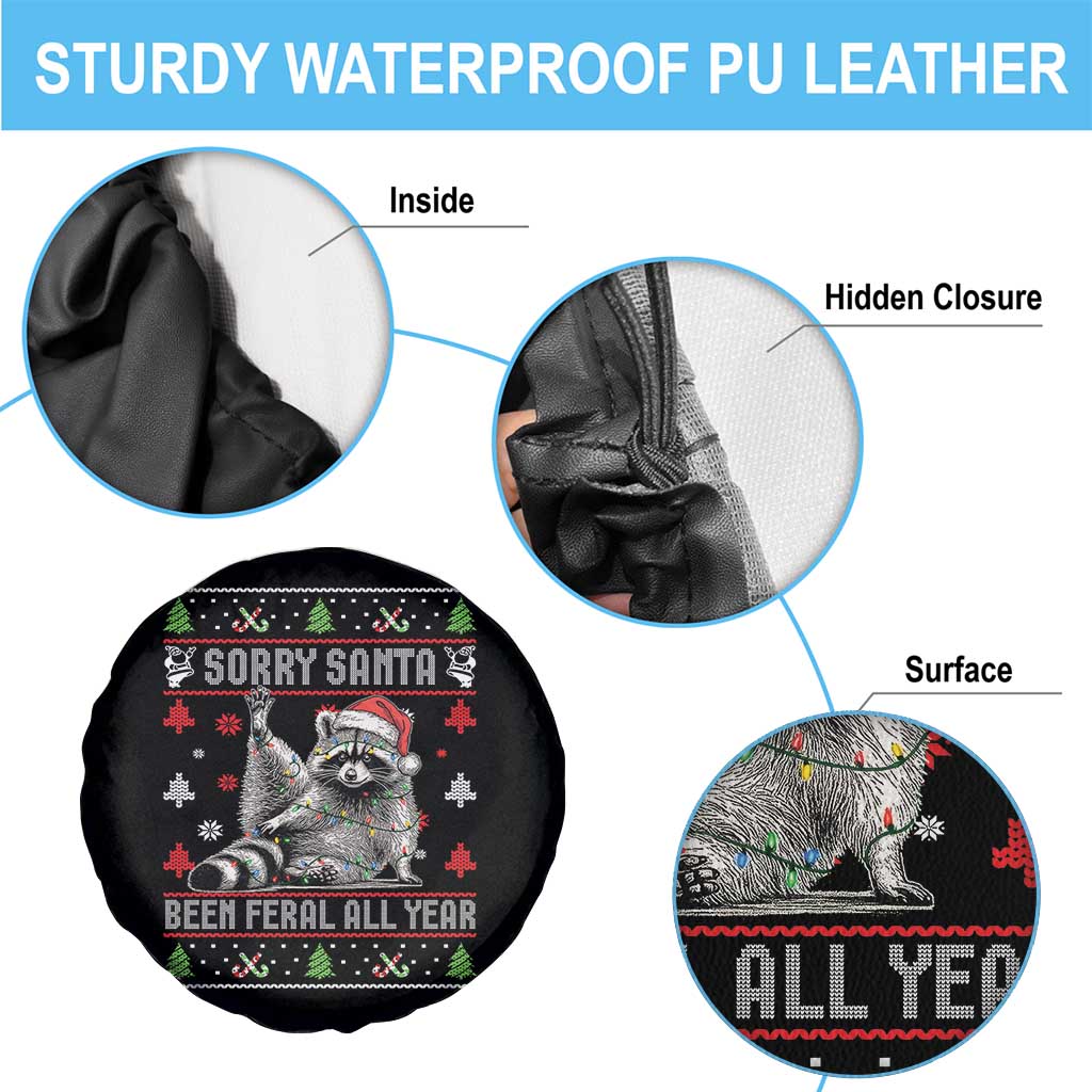 Funny Raccoon Ugly Christmas Spare Tire Cover Cute Trash Panda Sorry Santa Been Feral All Year - Wonder Print Shop