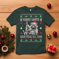 Funny Raccoon Ugly Christmas T Shirt Cute Trash Panda Sorry Santa Been Feral All Year - Wonder Print Shop