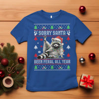 Funny Raccoon Ugly Christmas T Shirt Cute Trash Panda Sorry Santa Been Feral All Year - Wonder Print Shop