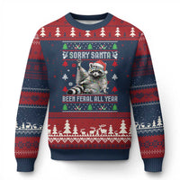 Funny Raccoon Ugly Xmas Ugly Christmas Sweater Cute Trash Panda Sorry Santa Been Feral All Year - Wonder Print Shop
