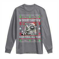Funny Raccoon Ugly Christmas Long Sleeve Shirt Cute Trash Panda Sorry Santa Been Feral All Year - Wonder Print Shop