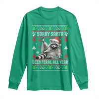 Funny Raccoon Ugly Christmas Long Sleeve Shirt Cute Trash Panda Sorry Santa Been Feral All Year - Wonder Print Shop