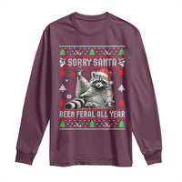 Funny Raccoon Ugly Christmas Long Sleeve Shirt Cute Trash Panda Sorry Santa Been Feral All Year - Wonder Print Shop