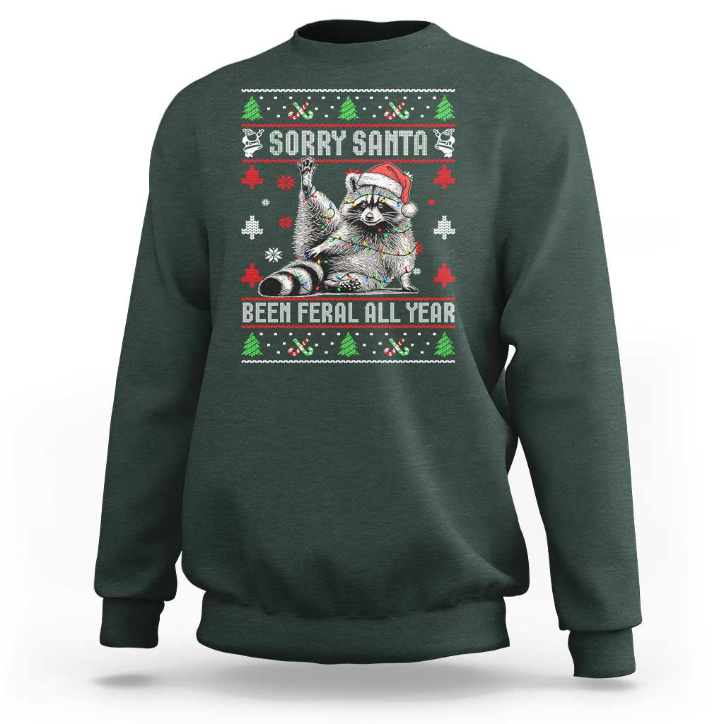 Funny Raccoon Ugly Christmas Sweatshirt Cute Trash Panda Sorry Santa Been Feral All Year - Wonder Print Shop