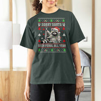 Funny Raccoon Ugly Christmas T Shirt For Women Cute Trash Panda Sorry Santa Been Feral All Year - Wonder Print Shop
