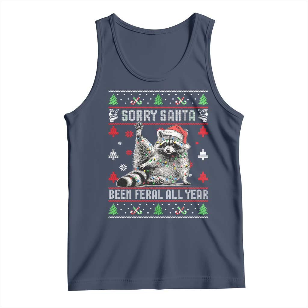 Funny Raccoon Ugly Christmas Tank Top Cute Trash Panda Sorry Santa Been Feral All Year - Wonder Print Shop