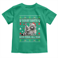 Funny Raccoon Ugly Christmas Toddler T Shirt Cute Trash Panda Sorry Santa Been Feral All Year - Wonder Print Shop