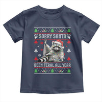Funny Raccoon Ugly Christmas Toddler T Shirt Cute Trash Panda Sorry Santa Been Feral All Year - Wonder Print Shop