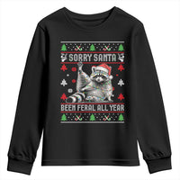Funny Raccoon Ugly Christmas Youth Sweatshirt Cute Trash Panda Sorry Santa Been Feral All Year - Wonder Print Shop