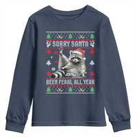 Funny Raccoon Ugly Christmas Youth Sweatshirt Cute Trash Panda Sorry Santa Been Feral All Year - Wonder Print Shop