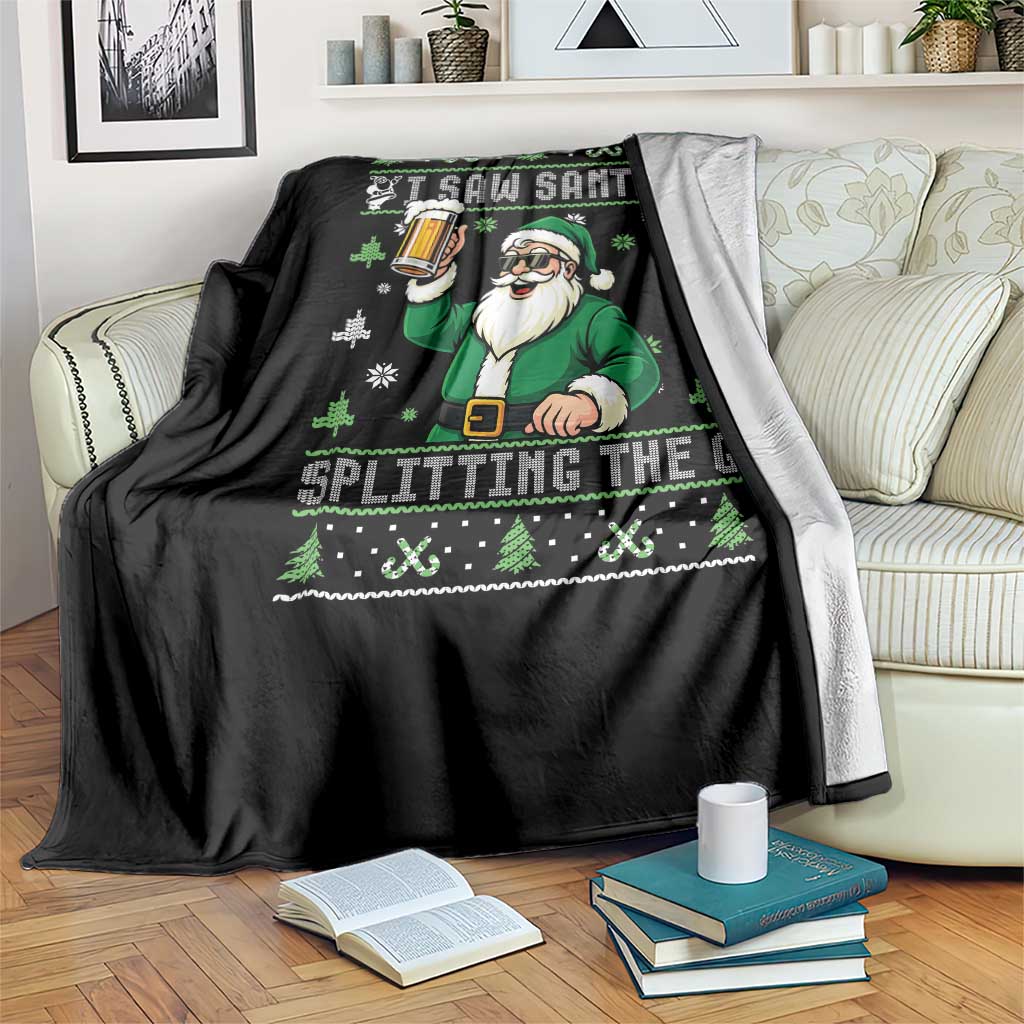 Funny Santa Ugly Christmas Throw Blanket Drinking Beer Splitting G Inappropriate Adult Humor - Wonder Print Shop
