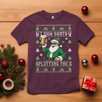 Funny Santa Ugly Christmas T Shirt Drinking Beer Splitting G Inappropriate Adult Humor - Wonder Print Shop