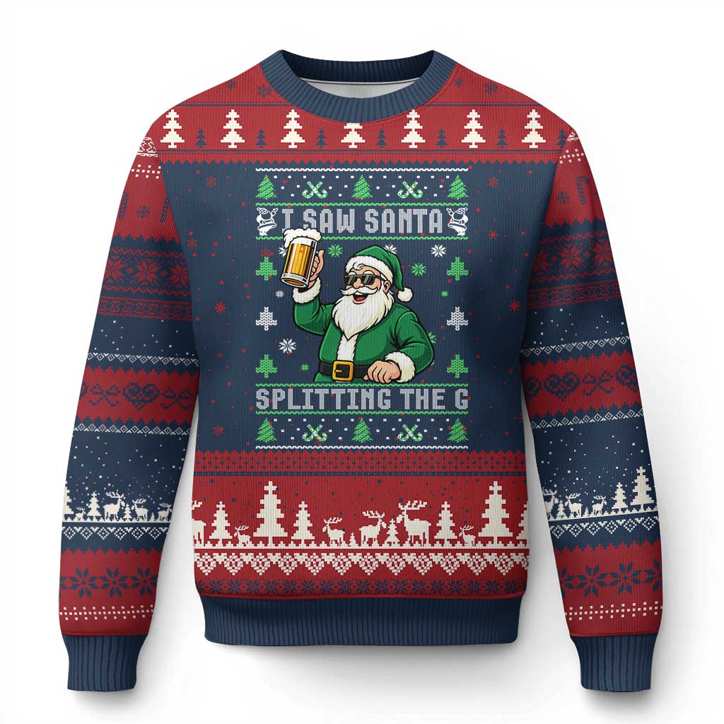 Funny Santa Ugly Xmas Ugly Christmas Sweater Drinking Beer Splitting G Inappropriate Adult Humor - Wonder Print Shop