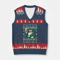 Funny Santa Ugly Xmas V-Neck Knit Sweater Vest Drinking Beer Splitting G Inappropriate Adult Humor - Wonder Print Shop