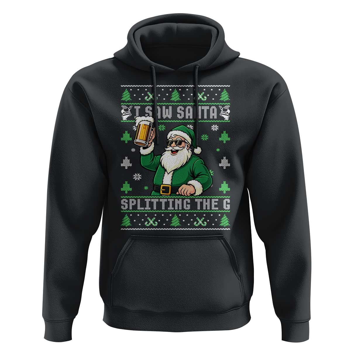 Funny Santa Ugly Christmas Hoodie Drinking Beer Splitting G Inappropriate Adult Humor - Wonder Print Shop