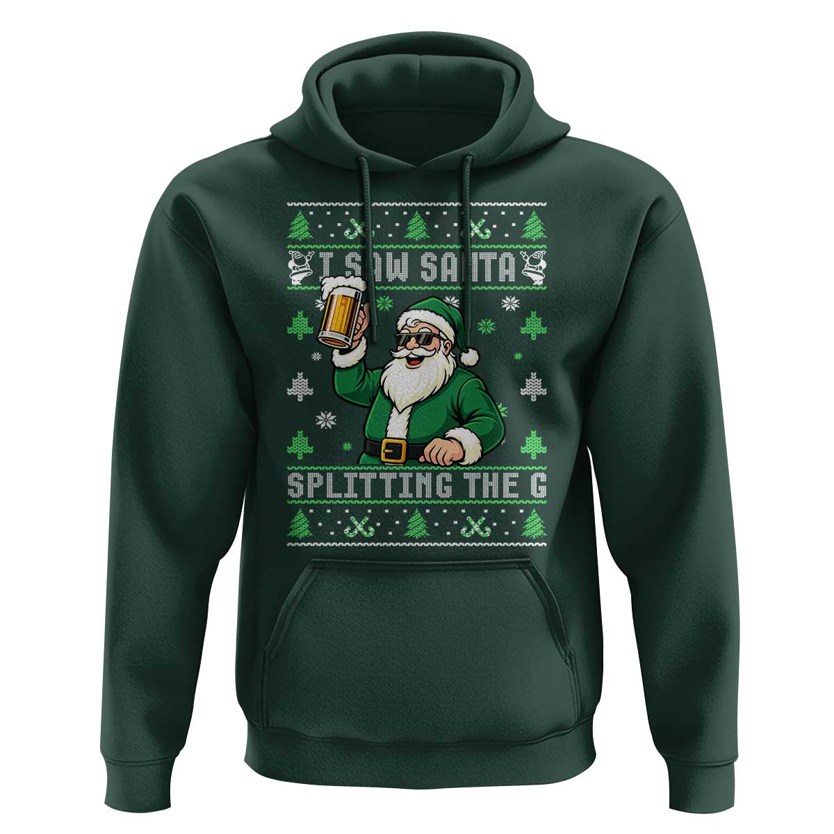 Funny Santa Ugly Christmas Hoodie Drinking Beer Splitting G Inappropriate Adult Humor - Wonder Print Shop