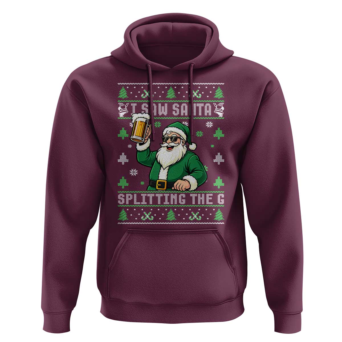 Funny Santa Ugly Christmas Hoodie Drinking Beer Splitting G Inappropriate Adult Humor - Wonder Print Shop