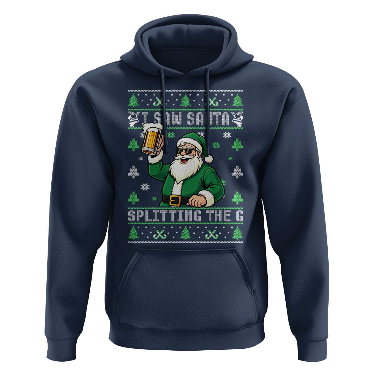 Funny Santa Ugly Christmas Hoodie Drinking Beer Splitting G Inappropriate Adult Humor - Wonder Print Shop