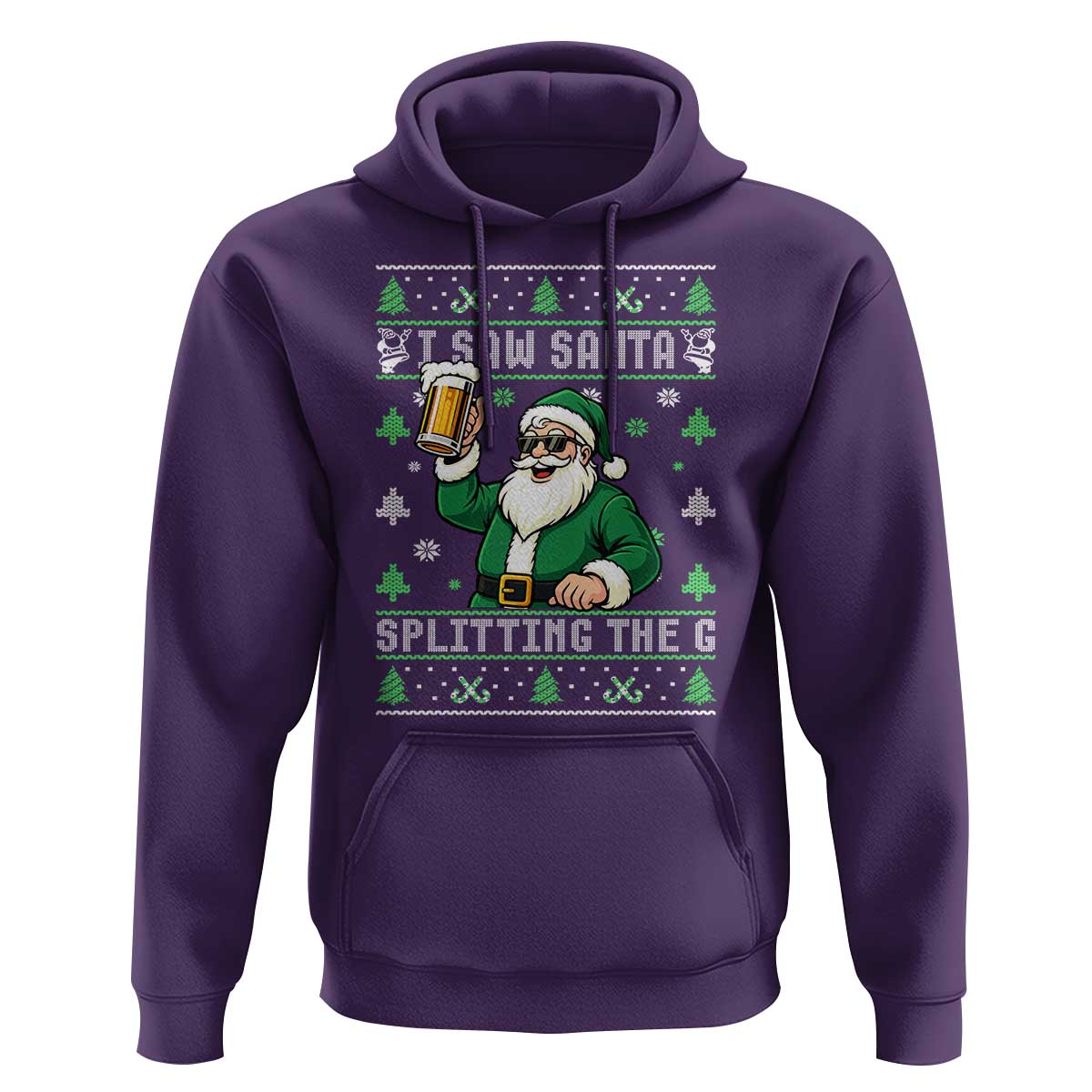 Funny Santa Ugly Christmas Hoodie Drinking Beer Splitting G Inappropriate Adult Humor - Wonder Print Shop