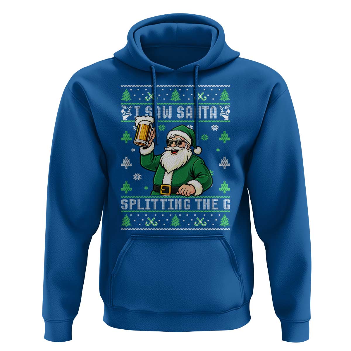 Funny Santa Ugly Christmas Hoodie Drinking Beer Splitting G Inappropriate Adult Humor - Wonder Print Shop