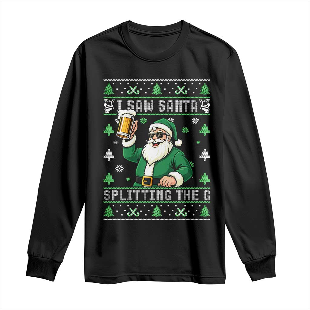 Funny Santa Ugly Christmas Long Sleeve Shirt Drinking Beer Splitting G Inappropriate Adult Humor - Wonder Print Shop