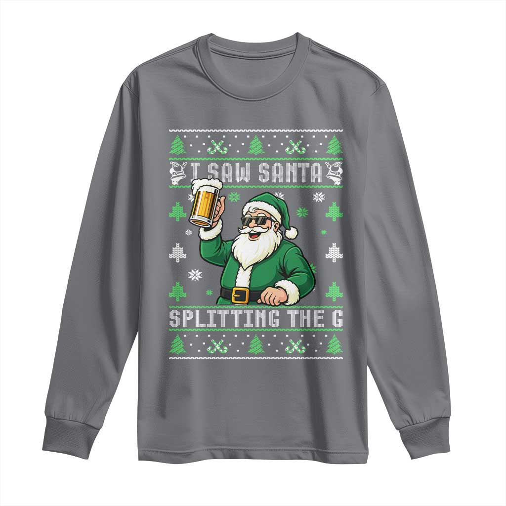 Funny Santa Ugly Christmas Long Sleeve Shirt Drinking Beer Splitting G Inappropriate Adult Humor - Wonder Print Shop