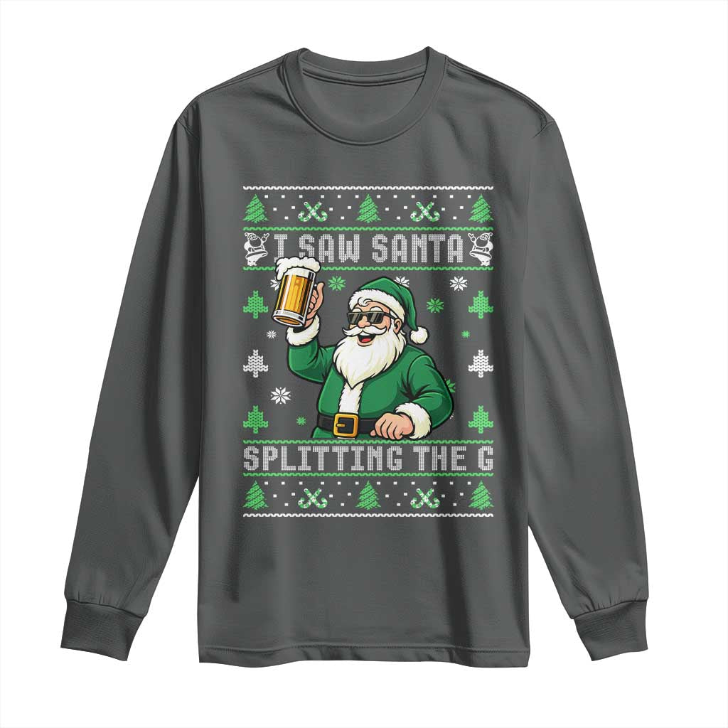 Funny Santa Ugly Christmas Long Sleeve Shirt Drinking Beer Splitting G Inappropriate Adult Humor - Wonder Print Shop