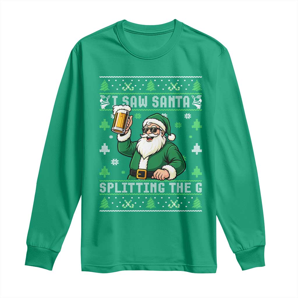 Funny Santa Ugly Christmas Long Sleeve Shirt Drinking Beer Splitting G Inappropriate Adult Humor - Wonder Print Shop