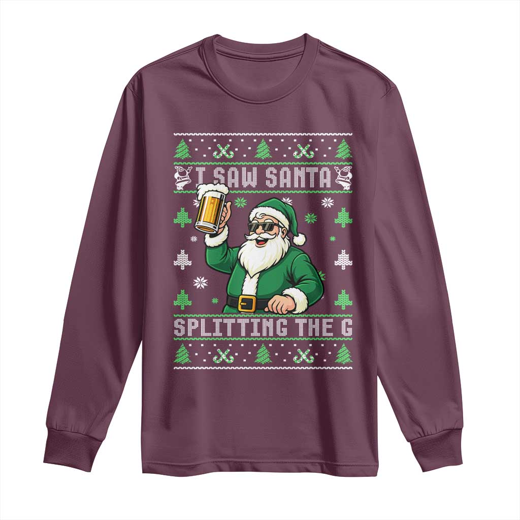 Funny Santa Ugly Christmas Long Sleeve Shirt Drinking Beer Splitting G Inappropriate Adult Humor - Wonder Print Shop