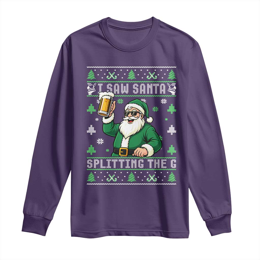 Funny Santa Ugly Christmas Long Sleeve Shirt Drinking Beer Splitting G Inappropriate Adult Humor - Wonder Print Shop