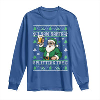 Funny Santa Ugly Christmas Long Sleeve Shirt Drinking Beer Splitting G Inappropriate Adult Humor - Wonder Print Shop