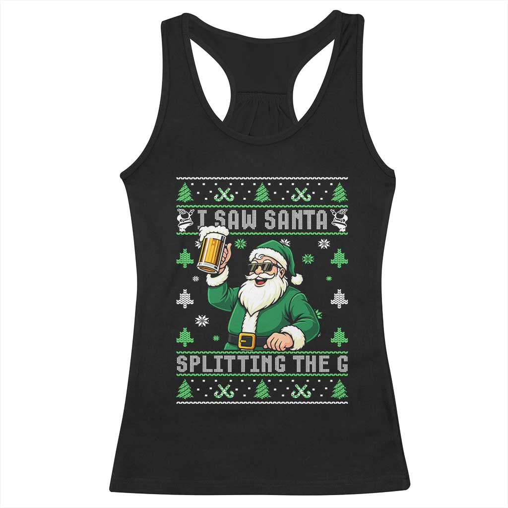 Funny Santa Ugly Christmas Racerback Tank Top Drinking Beer Splitting G Inappropriate Adult Humor - Wonder Print Shop