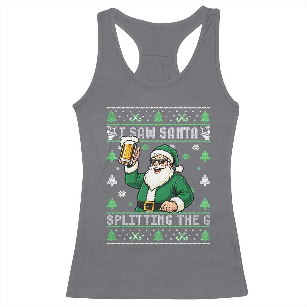 Funny Santa Ugly Christmas Racerback Tank Top Drinking Beer Splitting G Inappropriate Adult Humor - Wonder Print Shop