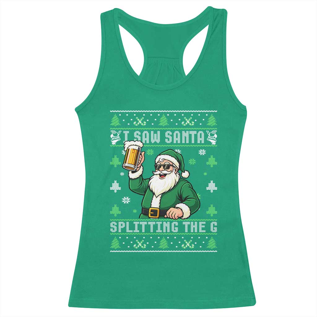Funny Santa Ugly Christmas Racerback Tank Top Drinking Beer Splitting G Inappropriate Adult Humor - Wonder Print Shop