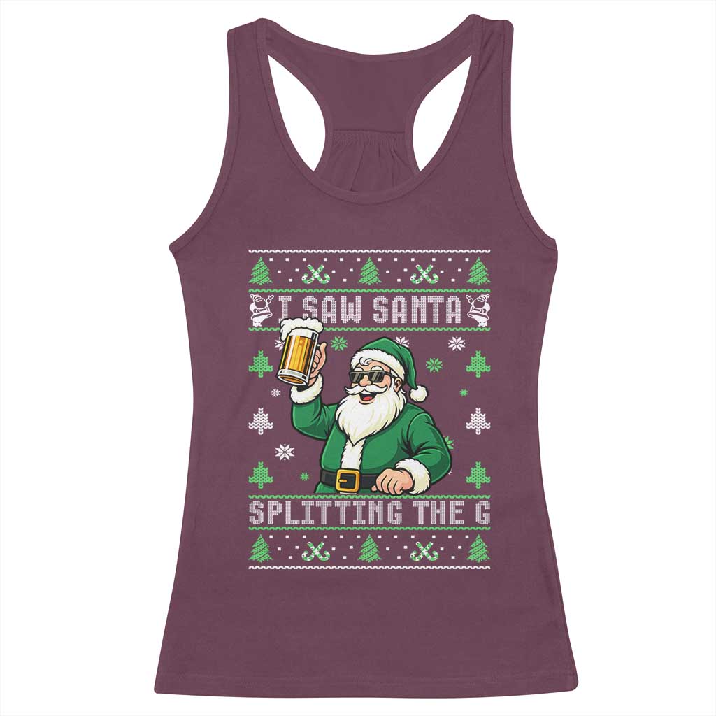 Funny Santa Ugly Christmas Racerback Tank Top Drinking Beer Splitting G Inappropriate Adult Humor - Wonder Print Shop