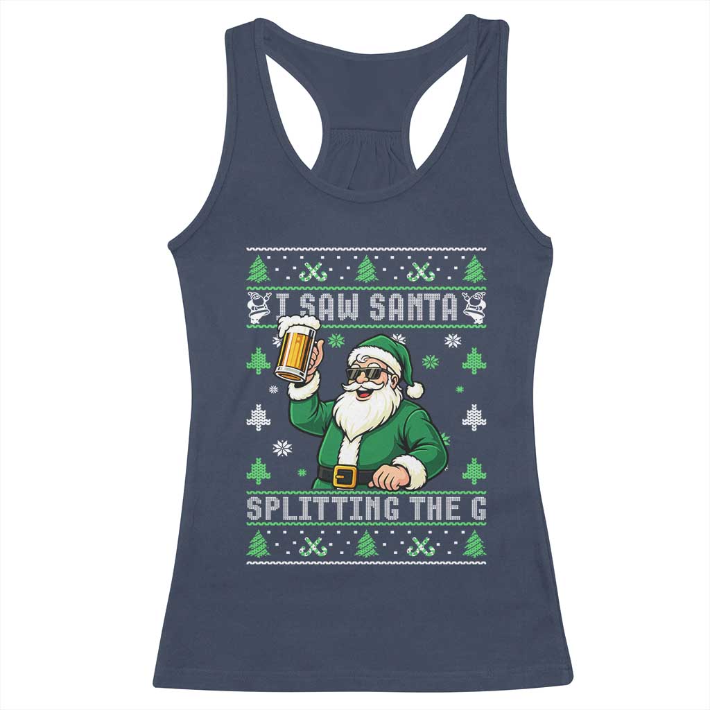 Funny Santa Ugly Christmas Racerback Tank Top Drinking Beer Splitting G Inappropriate Adult Humor - Wonder Print Shop