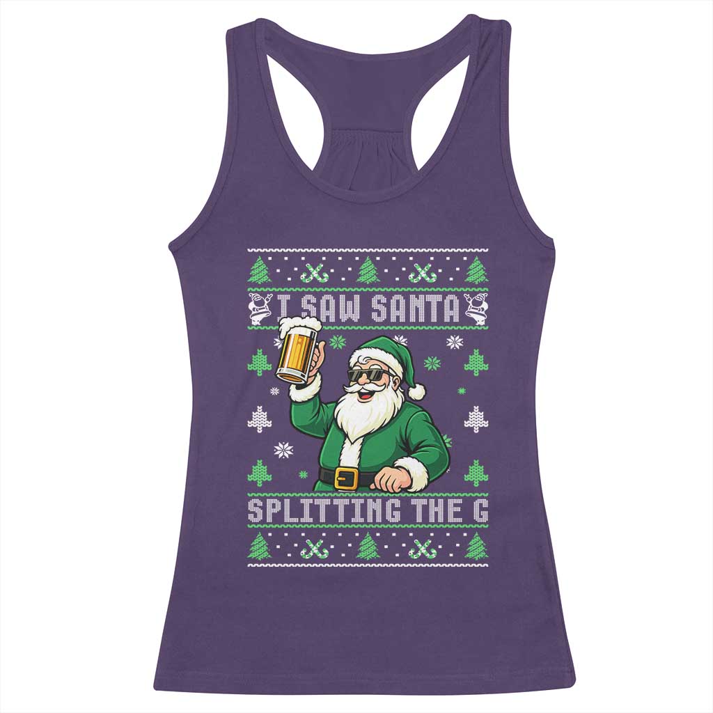 Funny Santa Ugly Christmas Racerback Tank Top Drinking Beer Splitting G Inappropriate Adult Humor - Wonder Print Shop