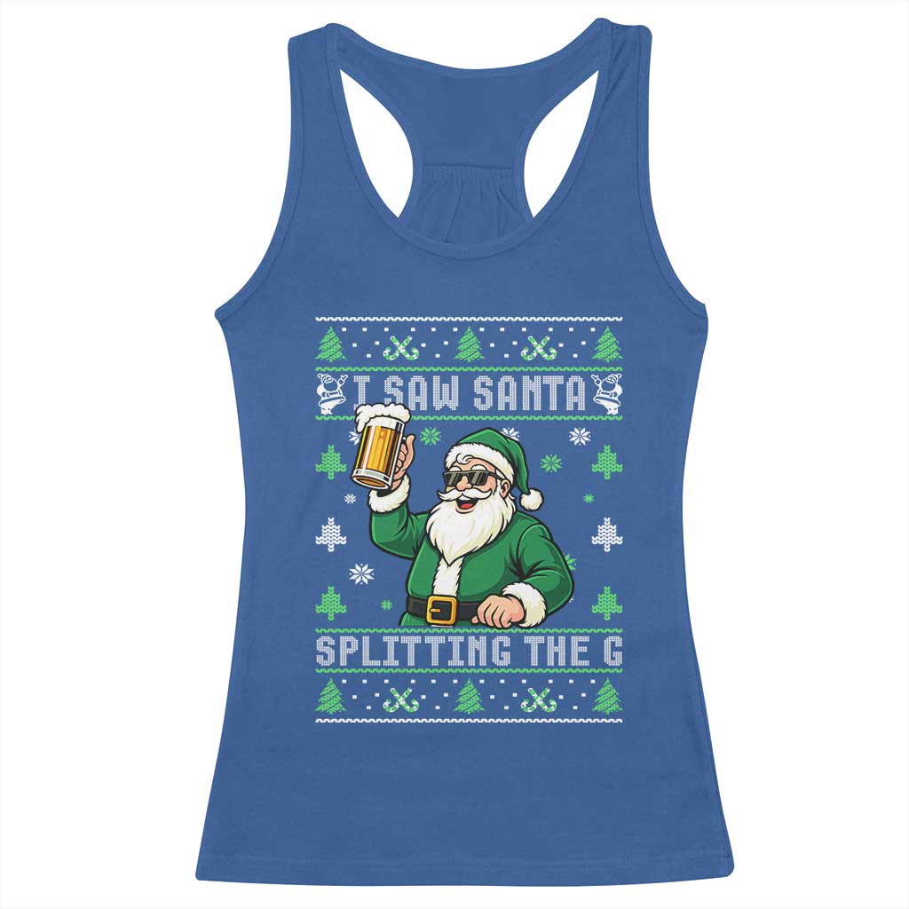 Funny Santa Ugly Christmas Racerback Tank Top Drinking Beer Splitting G Inappropriate Adult Humor - Wonder Print Shop