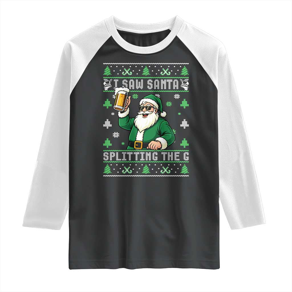 Funny Santa Ugly Christmas Raglan Shirt Drinking Beer Splitting G Inappropriate Adult Humor - Wonder Print Shop