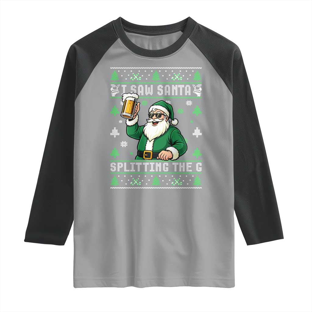 Funny Santa Ugly Christmas Raglan Shirt Drinking Beer Splitting G Inappropriate Adult Humor - Wonder Print Shop