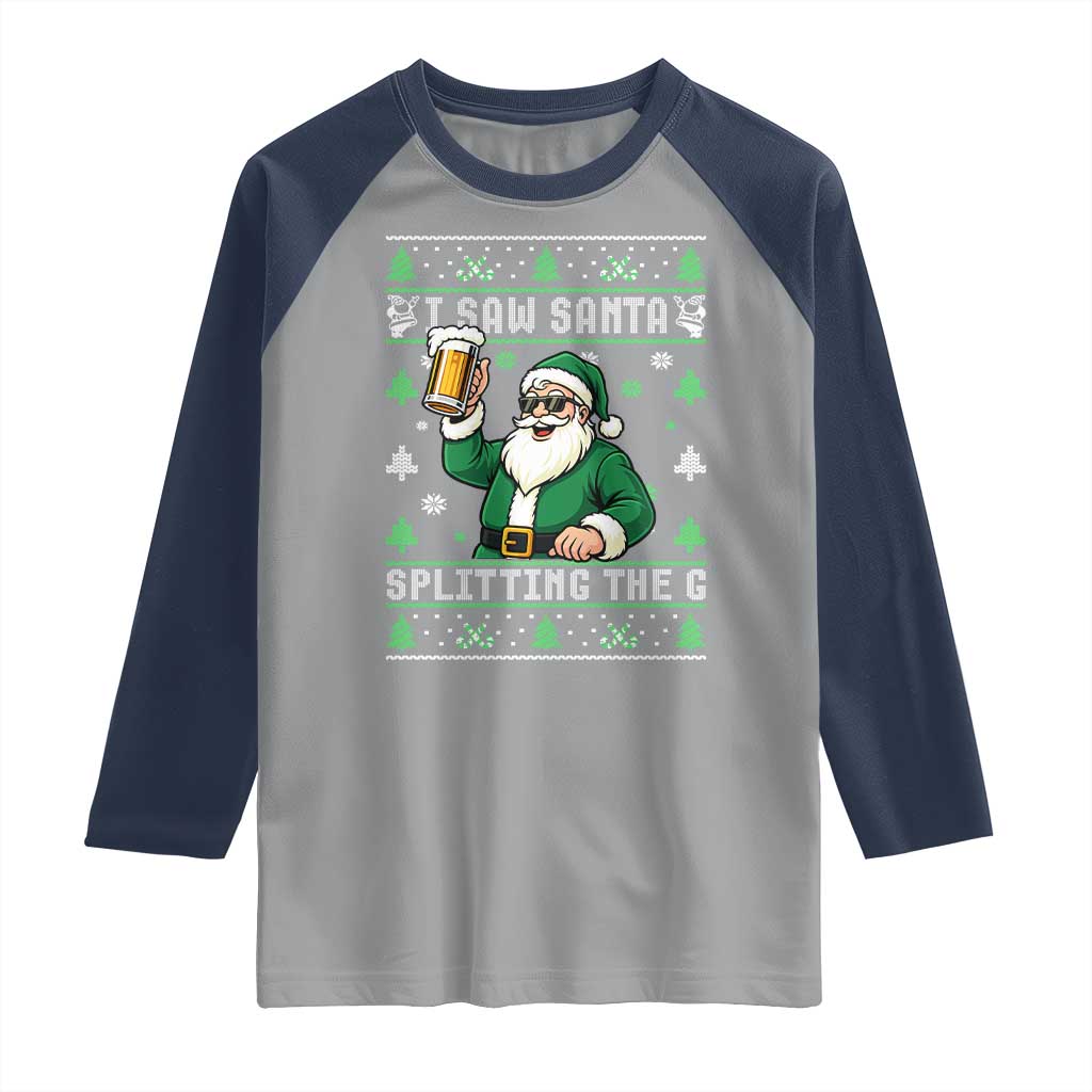 Funny Santa Ugly Christmas Raglan Shirt Drinking Beer Splitting G Inappropriate Adult Humor - Wonder Print Shop