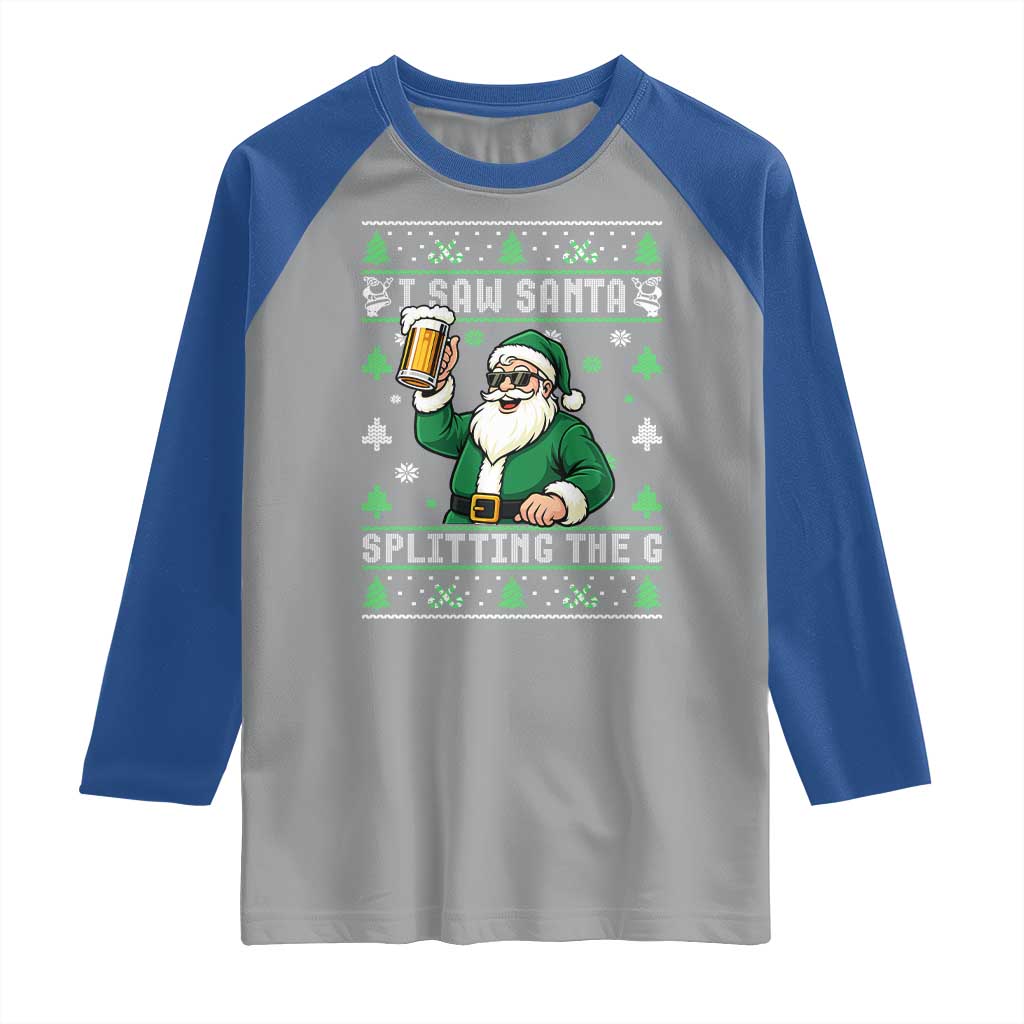 Funny Santa Ugly Christmas Raglan Shirt Drinking Beer Splitting G Inappropriate Adult Humor - Wonder Print Shop